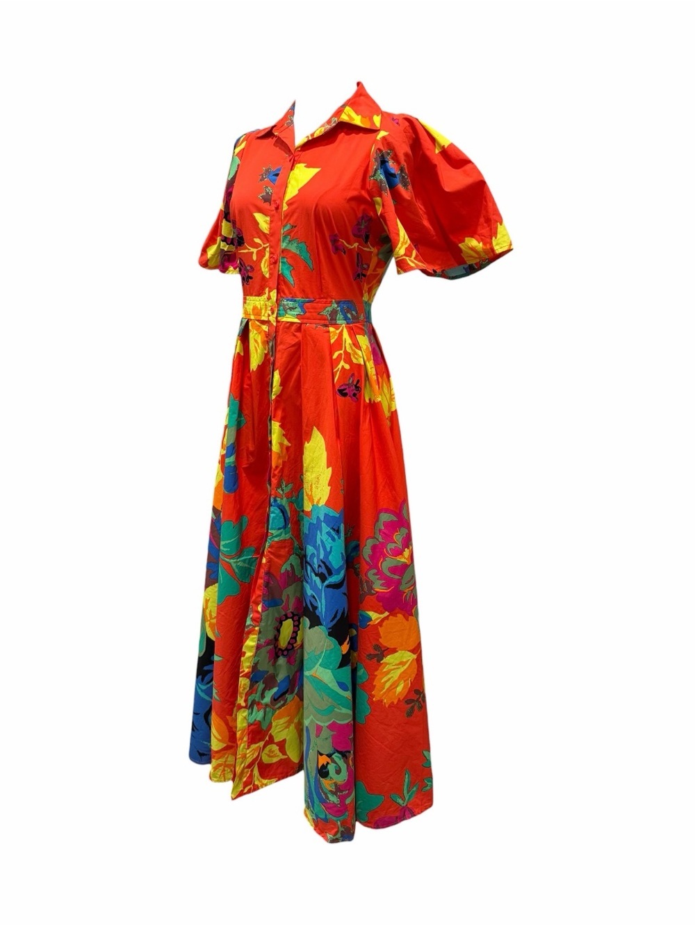 CHRISTOPHER JOHN ROGERS ✘ Target Red Floral Belted Shirt Dress Cotton Midi, S 0 - Picture 5 of 11